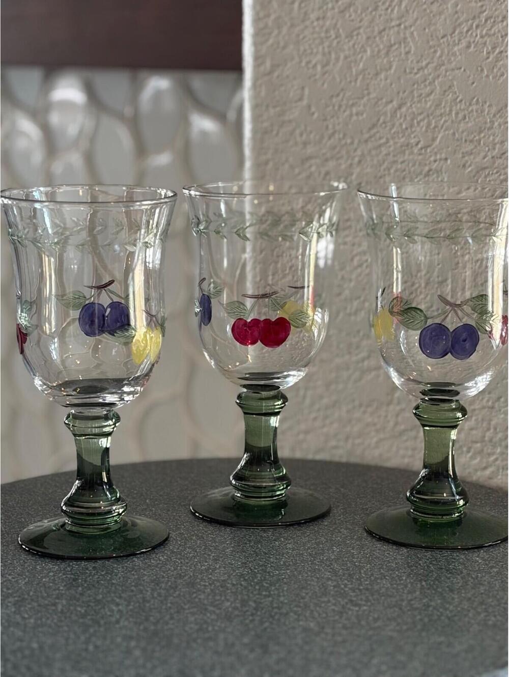 3 RARE VILLEROY & BOCH FRENCH GARDEN HAND PAINTED WATER GLASSES